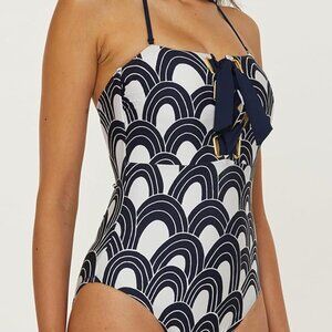 Trina Turk Arches Lace Up One-Piece Swimsuit in Ink Multi